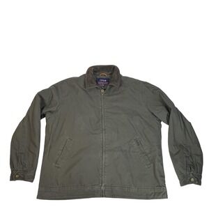 Izod Jacket Mens 2XL Olive Green Canvas Zip Front Quilted Lined Faux Leather